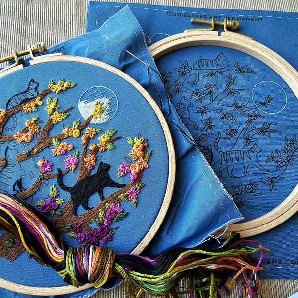 Cats & Full Moon Embroidery Kit