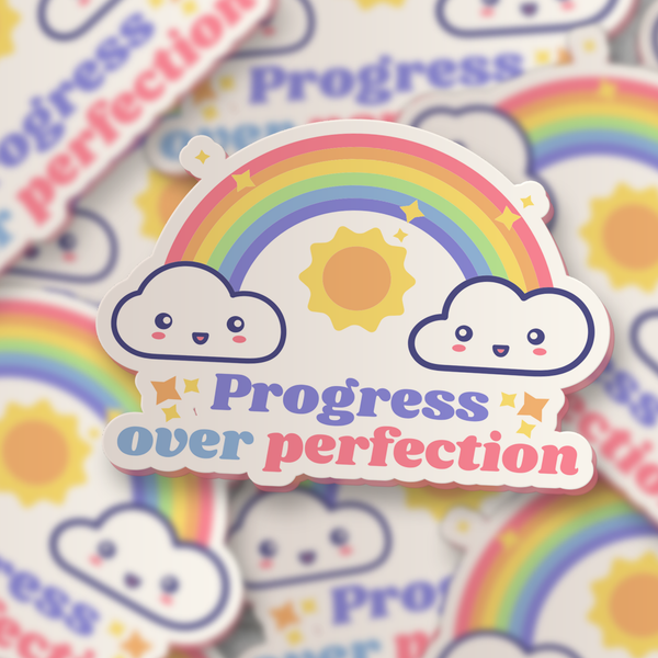 Progress Over Perfection Kawaii Rainbow Sticker