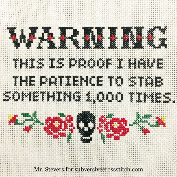 Warning - Stabby! Deluxe Cross Stitch Kit