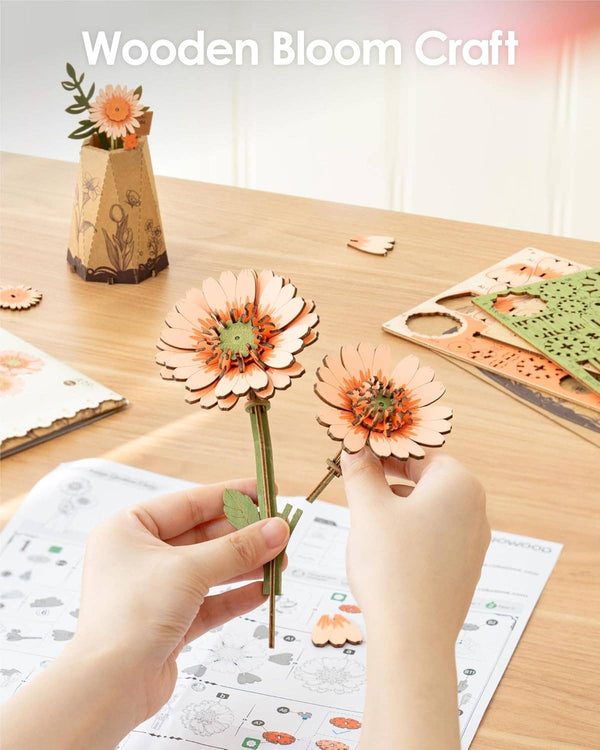 Orange Gerbera Daisy - 3D Wooden Flower Puzzle