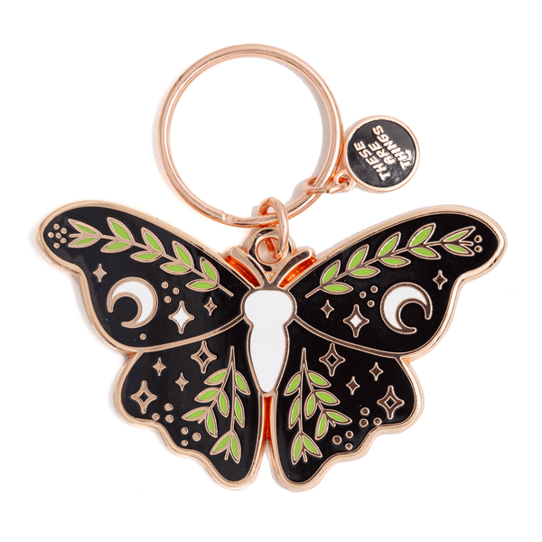 Lunar Floral Moth Enamel Keychain