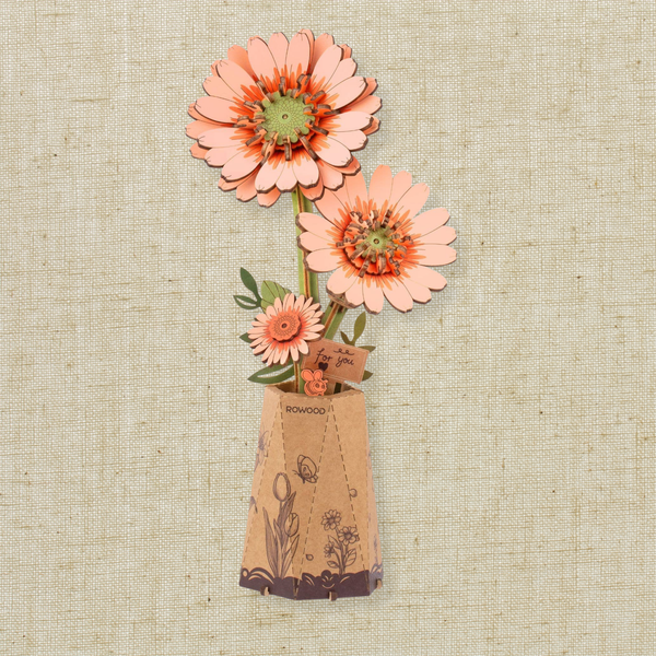 Orange Gerbera Daisy - 3D Wooden Flower Puzzle