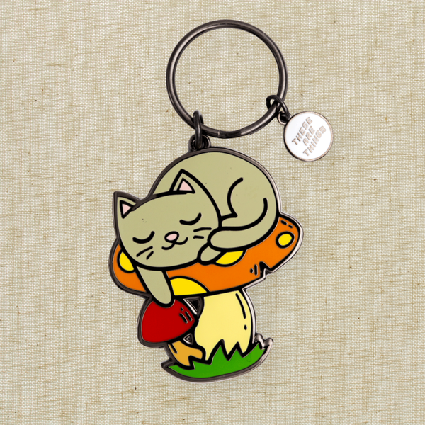 Sleeping Cat Mushroom - Enamel Keychain