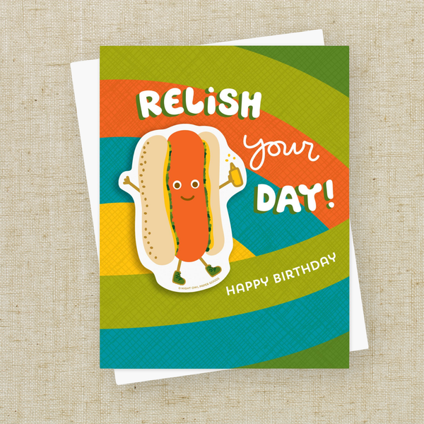 Relish Your Day! Hot Dog Sticker Birthday Card