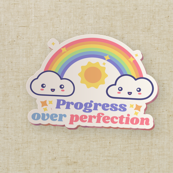 Progress Over Perfection Kawaii Rainbow Sticker