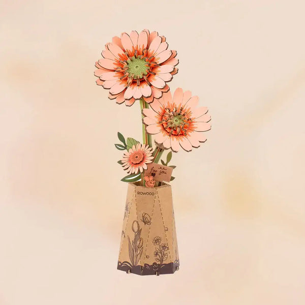 Orange Gerbera Daisy - 3D Wooden Flower Puzzle