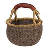 African Bolga Baskets : Navy/Nat. Mini w/Leather (G-149AN+)
