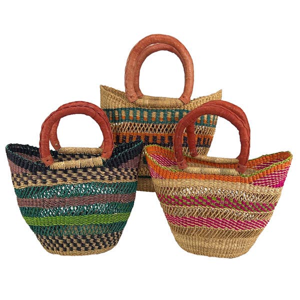 African Bolga Baskets : Open Weave Mini Tote (G-133W)