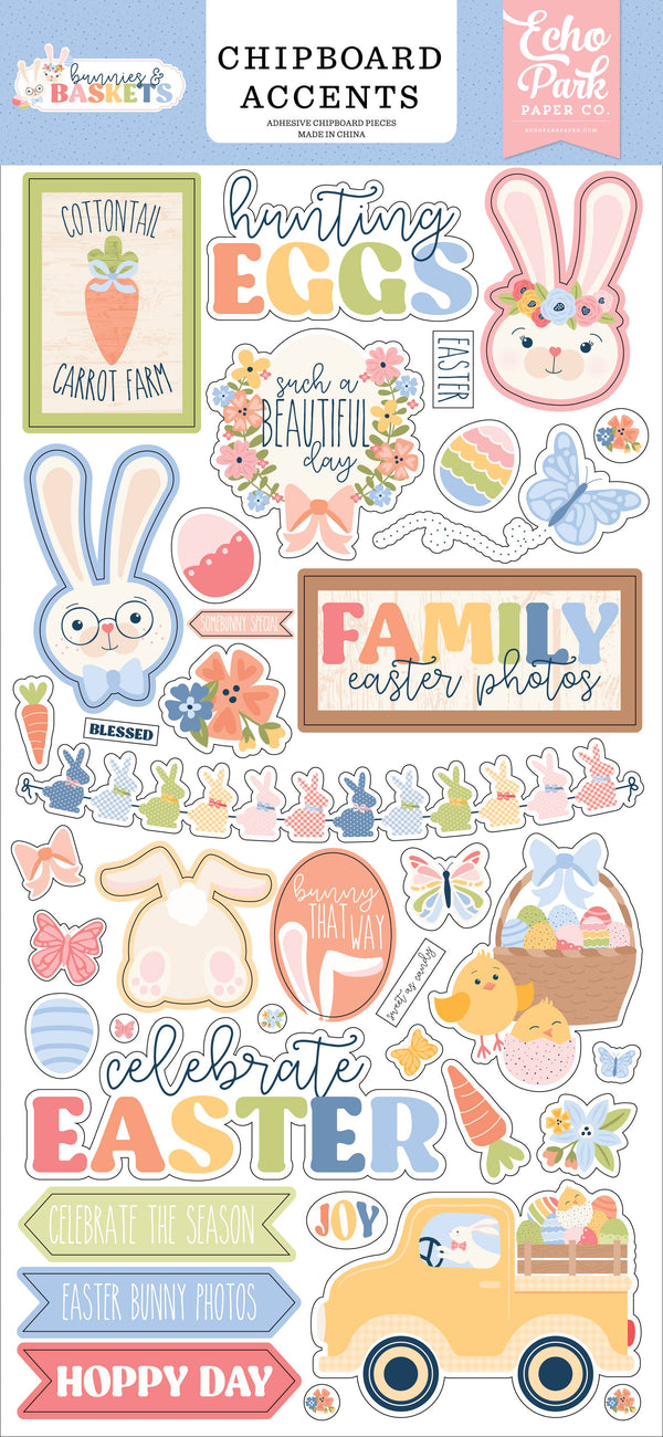 Bunnies And Baskets 6x13 Chipboard Accents