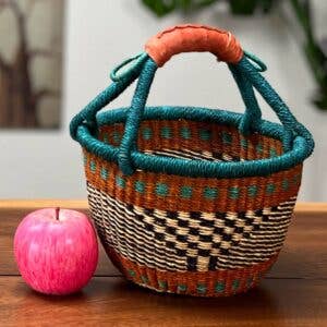 Mini Round w/Leather Handle African Bolga Baskets