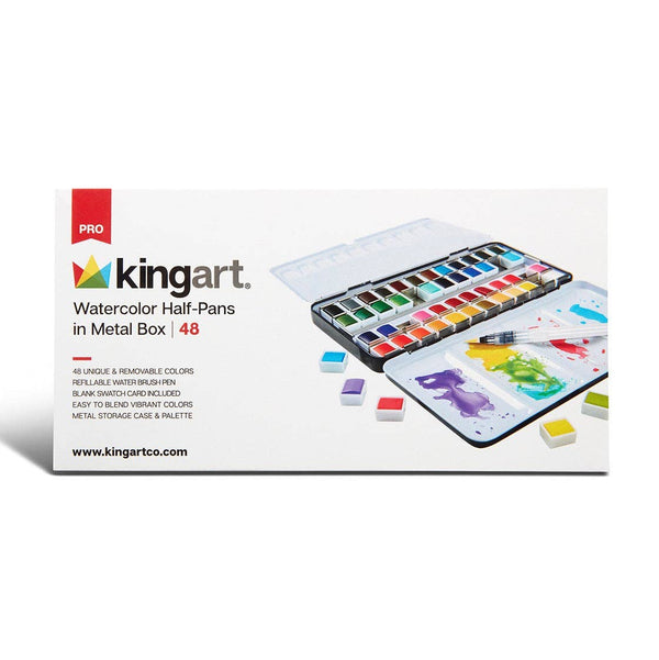 PRO Watercolor Half Pans in Metal Box - 48 Colors & Water Brush Pen