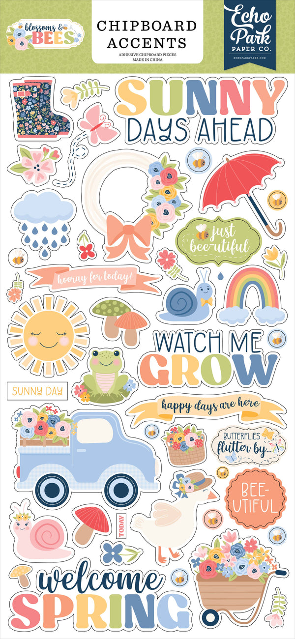 Blossoms And Bees 6x13 Chipboard Accents