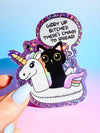 Giddy Up Bitches – Funny Cat & Unicorn Glitter Vinyl Sticker