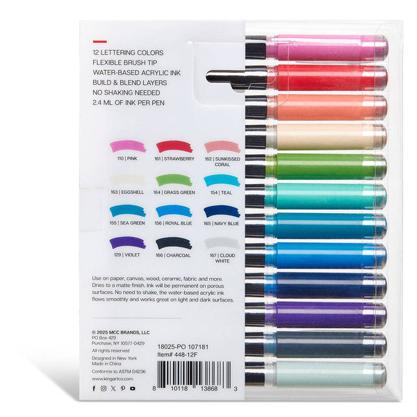 PRO Acrylic Paint Brush Pens - 12 Lettering Colors