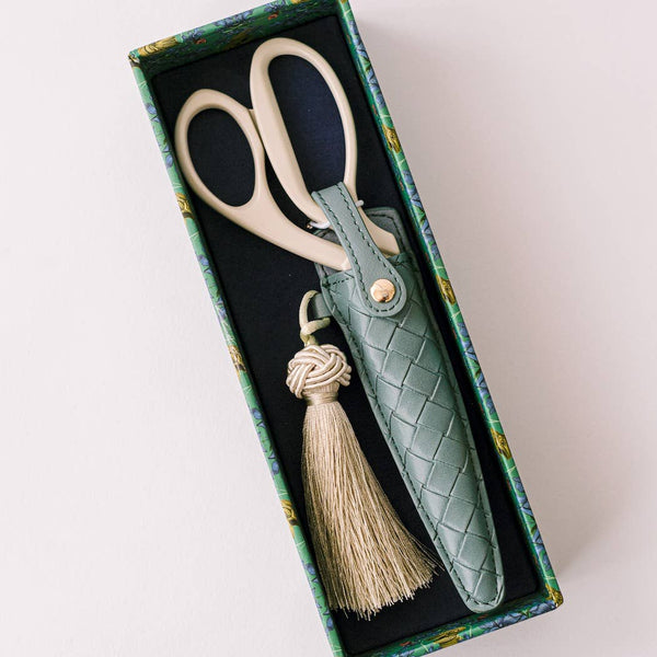 Ivory and Gold Heirloom Scissors with Case | Dusk Blue