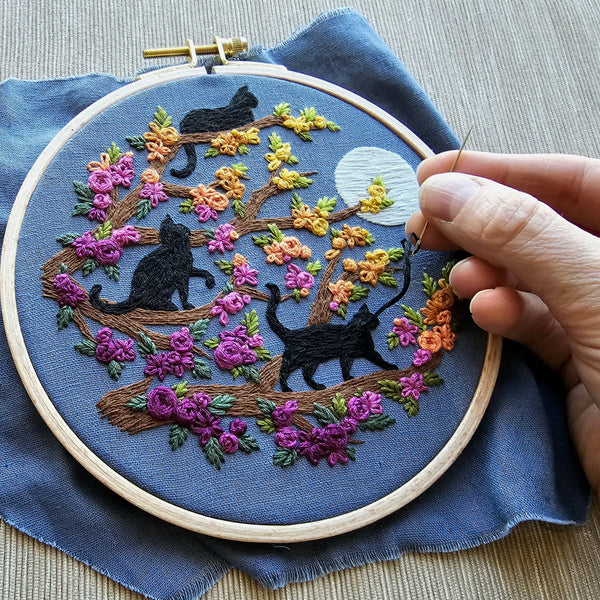 Cats & Full Moon Embroidery Kit