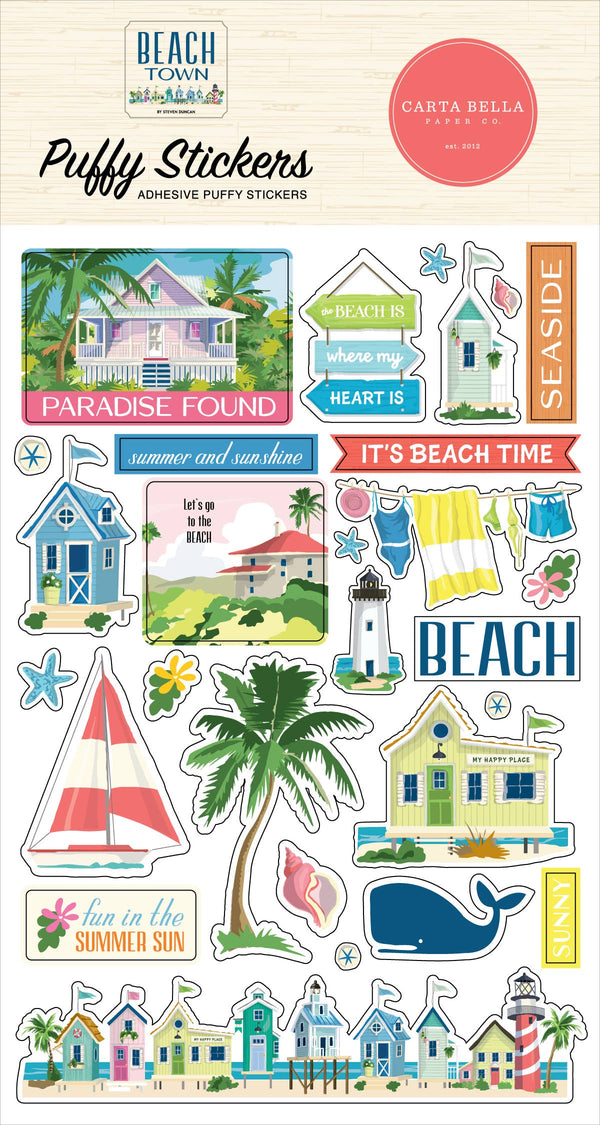 Beach Town Puffy Stickers