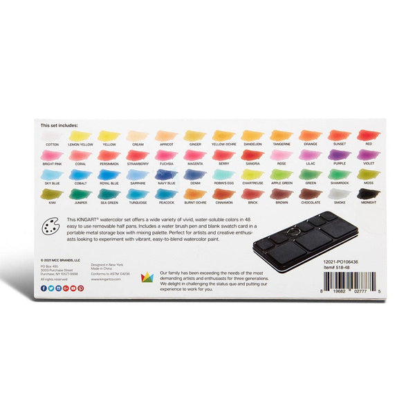 PRO Watercolor Half Pans in Metal Box - 48 Colors & Water Brush Pen
