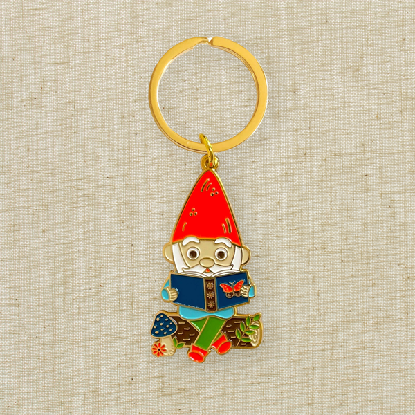 Reading Gnome Enamel Keychain