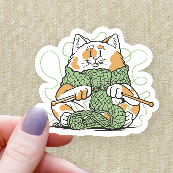 Cat Knitting Yarn Sticker