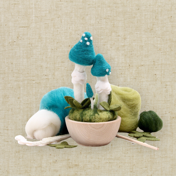 Blue Roundhead Mushroom Needle Felting Kit