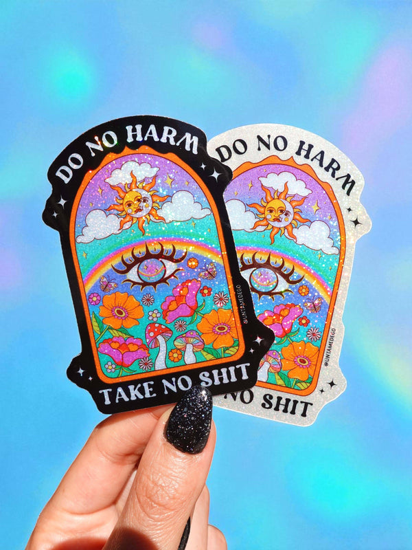 Do No Harm Take No Shit – Retro Sun Mushroom Sticker
