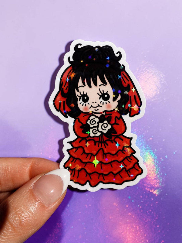 Spooky Doll | Cute Goth Bride Holographic Vinyl Sticker
