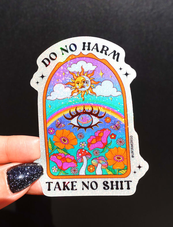 Do No Harm Take No Shit – Retro Sun Mushroom Sticker