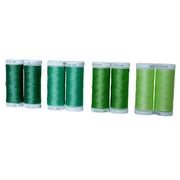 Cotton Thread Set - Greens! For Quilting and Sewing - 8 Spools, 4 Colors, 180 Yards Each