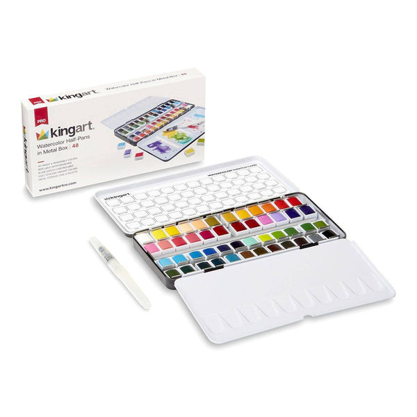PRO Watercolor Half Pans in Metal Box - 48 Colors & Water Brush Pen