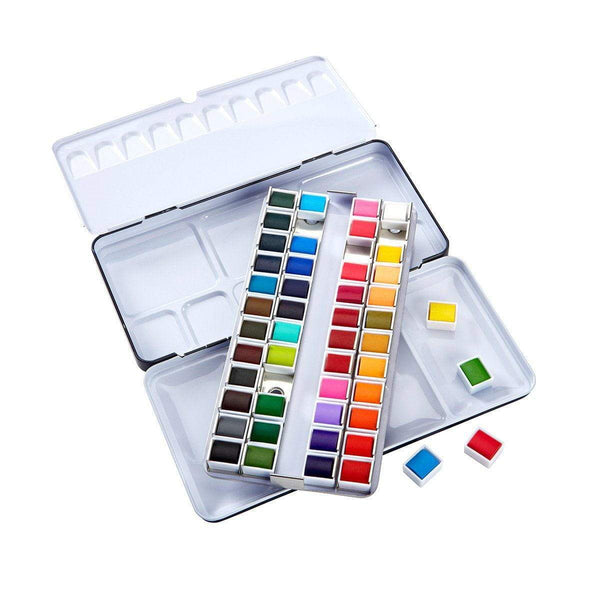 PRO Watercolor Half Pans in Metal Box - 48 Colors & Water Brush Pen