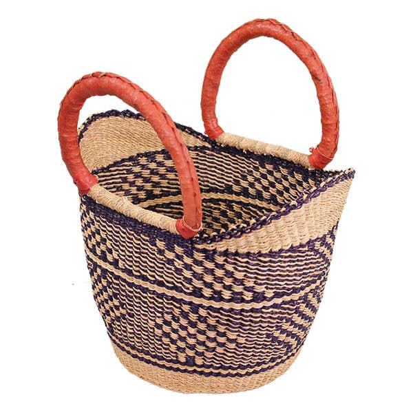 African Bolga Baskets : Navy/Natural Mini Tote (G-133N+)