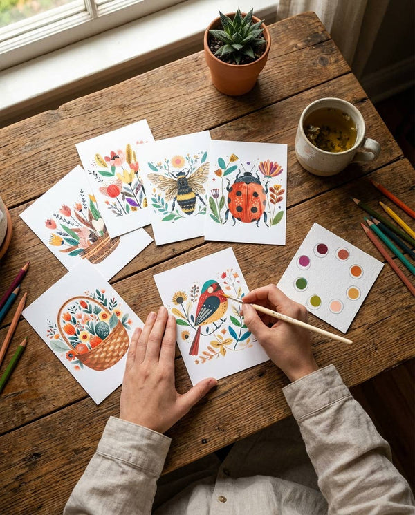 All-in-One Watercolor Postcards: Folk Art