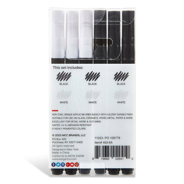 PRO Acrylic Paint Pens Extra Fine - Black & White 6 pc