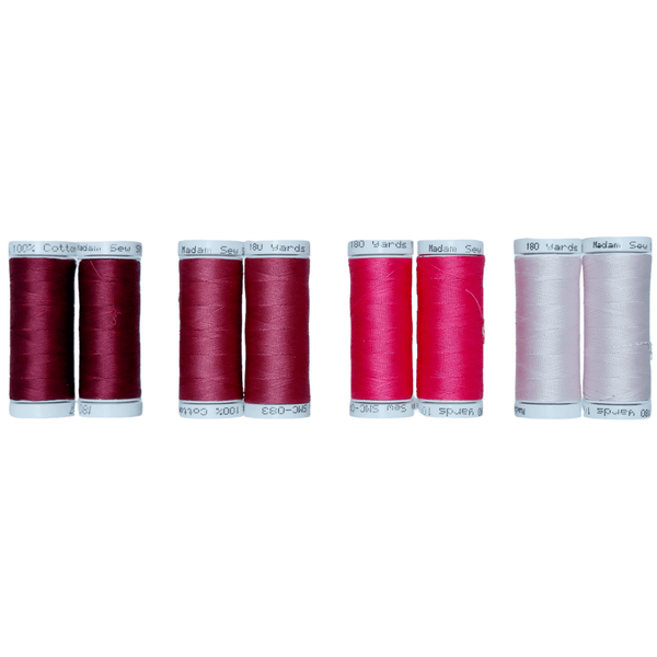 Cotton Thread Set - Cool Pinks! For Quilting and Sewing - 8 Spools, 4 Colors, 180 Yards Each