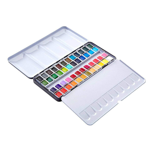 PRO Watercolor Half Pans in Metal Box - 48 Colors & Water Brush Pen