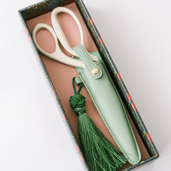 Ivory and Gold Heirloom Scissors with Case | Sage Green